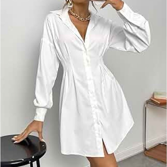 Micas Women's V-Neck Solid White
Ruched Long Sleeve Mini Dress, White ...size XL - Picture 4 of 5